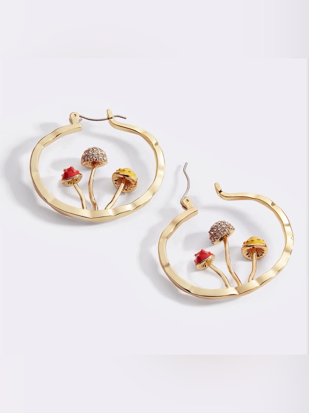 Gold Round Hoop Mushroom Earrings- NWT